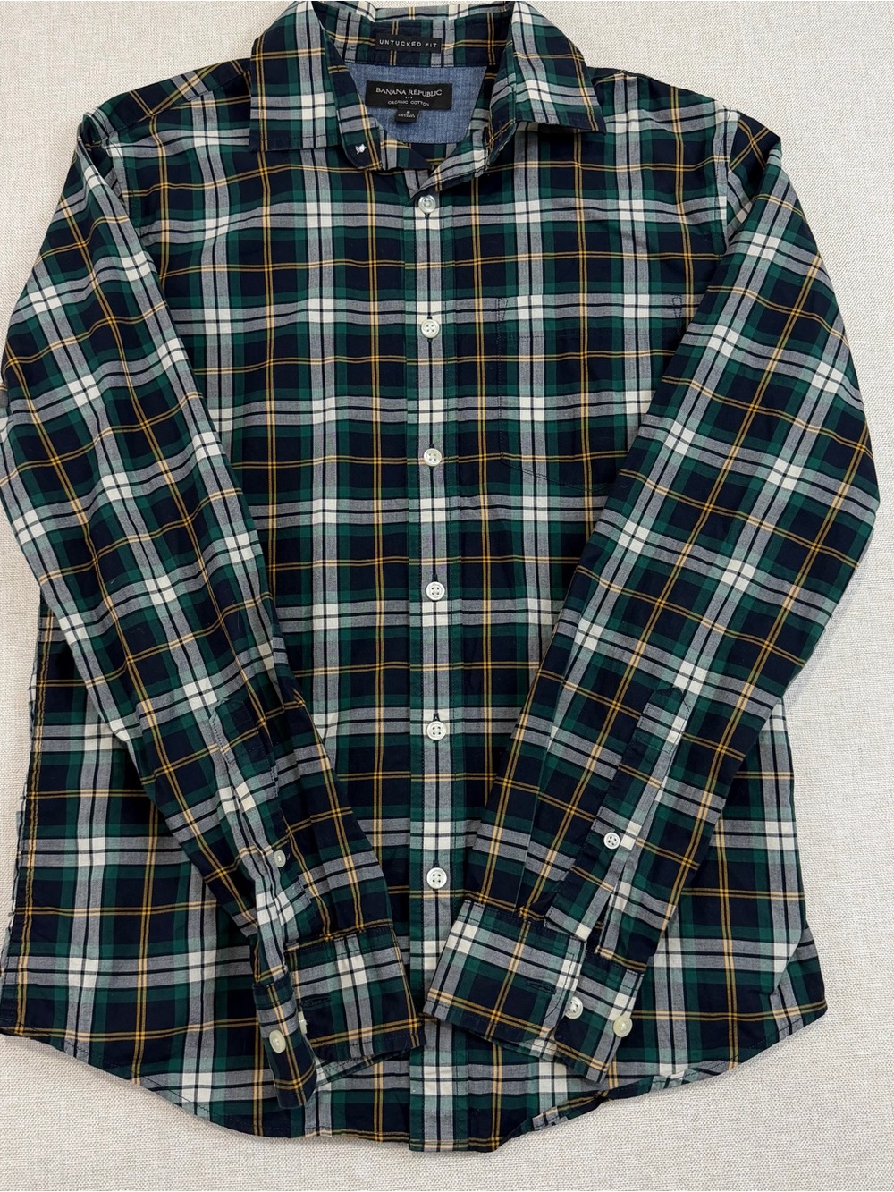 Banana Republic Forest Green & Navy Plaid Button-Down Shirt